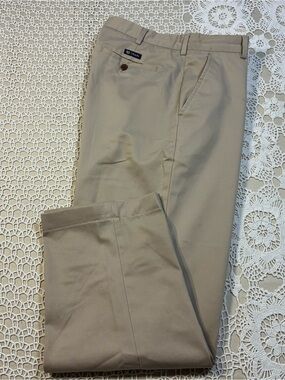 Chaps Mens 32x30 Khaki Chino Pants Beige Flat Front 100% Cotton Casual Dress